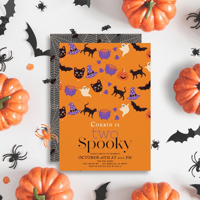 Two Spooky Halloween Orange 2nd Birthday Invitation (Creator Uploaded)