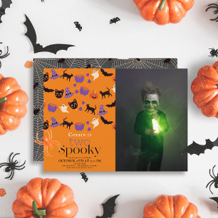 Two Spooky Halloween Orange 2nd Birthday Photo Invitation
