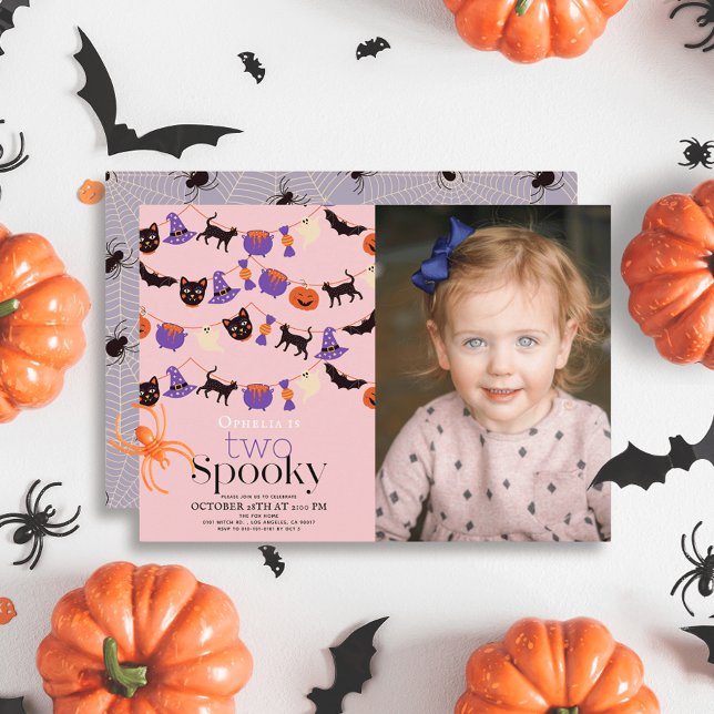 Two Spooky Halloween Pink 2nd Birthday Photo Invitation (Creator Uploaded)