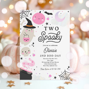 Two Spooky Halloween Pink Ghost 2nd Birthday Party Invitation