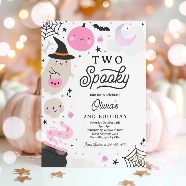 Two Spooky Halloween Pink Ghost 2nd Birthday Party Invitation (Creator Uploaded)