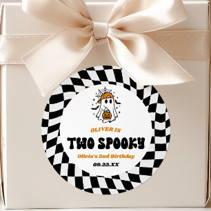 Two Spooky Halloween Retro 2nd Birthday Party Classic Round Sticker