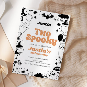 Two Spooky Orange Ghost Halloween Birthday  Invitation