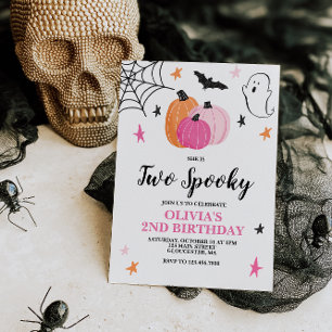 Two Spooky Pink Halloween 2nd Birthday Invitation