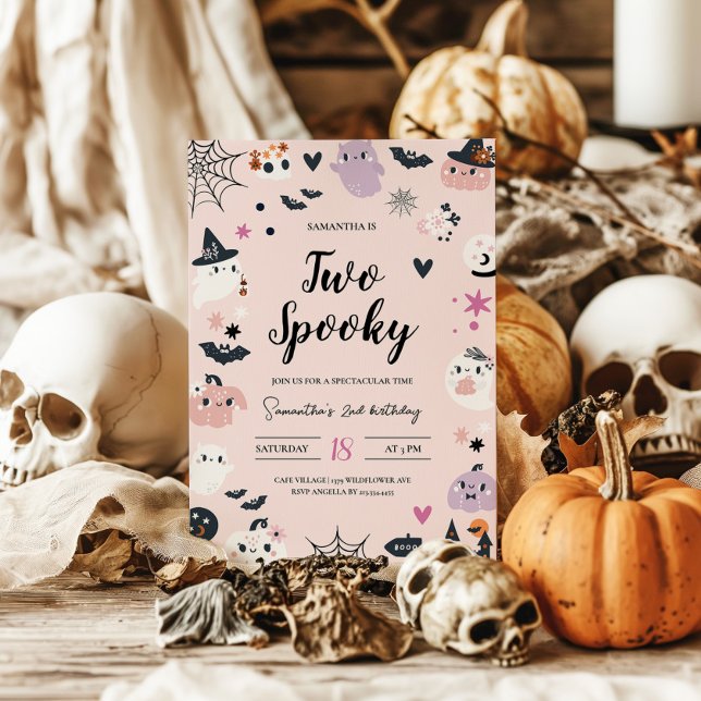 Two Spooky Pink Halloween Birthday Invitation  (Creator Uploaded)