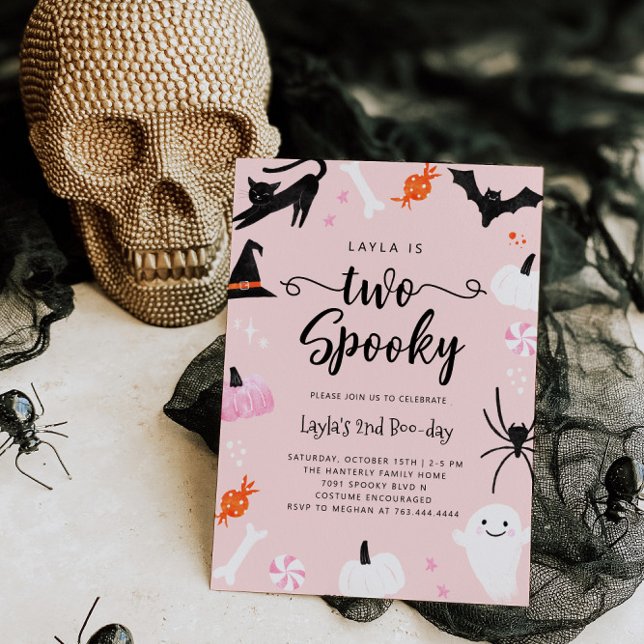TWO spooky Pink Halloween Birthday Party Invitation (Creator Uploaded)
