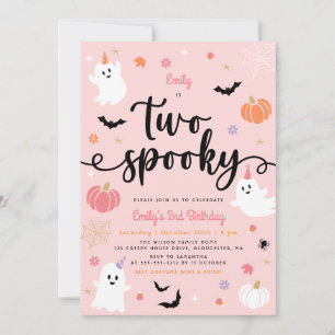 Two Spooky Pink Halloween Cute Ghost 2nd Birthday Invitation