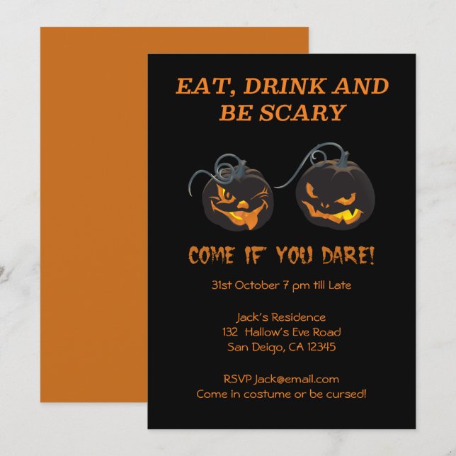 Two Spooky Pumpkins Halloween Party Invitation (Front/Back)