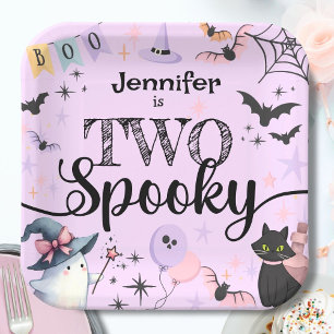 TWO Spooky Purple Ghost Halloween 2nd Birthday Paper Plate