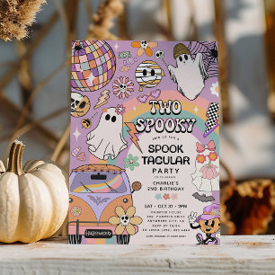 Two Spooky Retro Fun Halloween 2nd Birthday Party Invitation