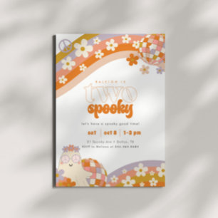 Two Spooky   Retro Groovy Boho Girls 1st Birthday Invitation