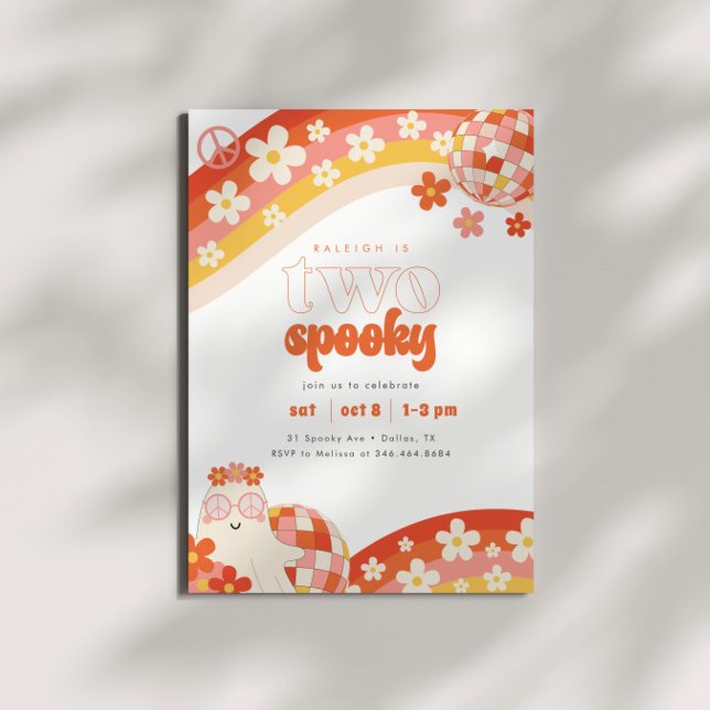 Two Spooky | Retro Groovy Girls 2nd Birthday Invitation (Creator Uploaded)