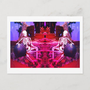 Two spooky scary skeletons art postcard