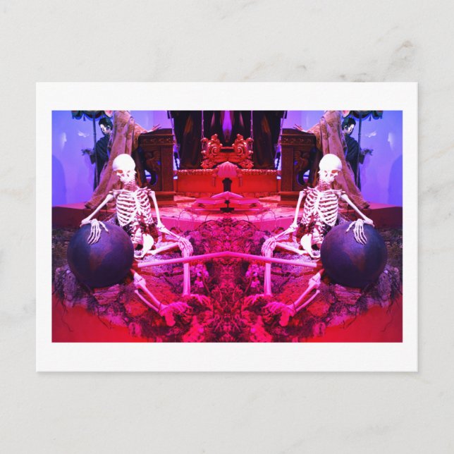 Two spooky scary skeletons art postcard (Front)