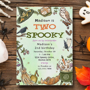 Two Spooky Witch Halloween 2nd Birthday Invitation