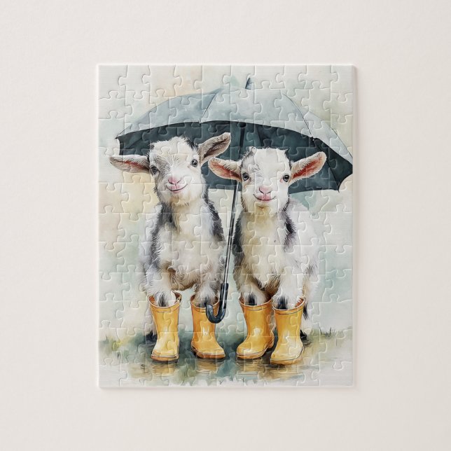 Two Spotted Baby Goats on a Rainy Day Jigsaw Puzzle (Vertical)