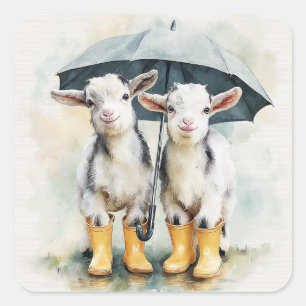 Two Spotted Baby Goats on a Rainy Day Square Sticker