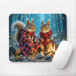 Two Squirrels Enjoying an Autumn Campfire Mouse Pad