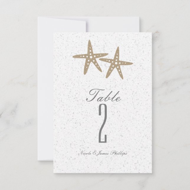 Two Starfish Beach Wedding Bridal Table Number (Front)