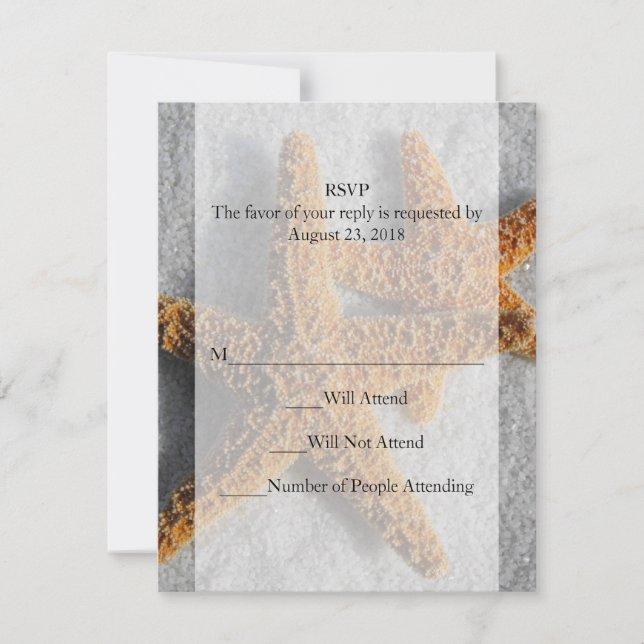 Two Starfish in the Sand, Beach Wedding RSVP Card (Front)
