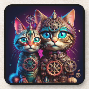 Two Steampunk Kittens Pose Coaster