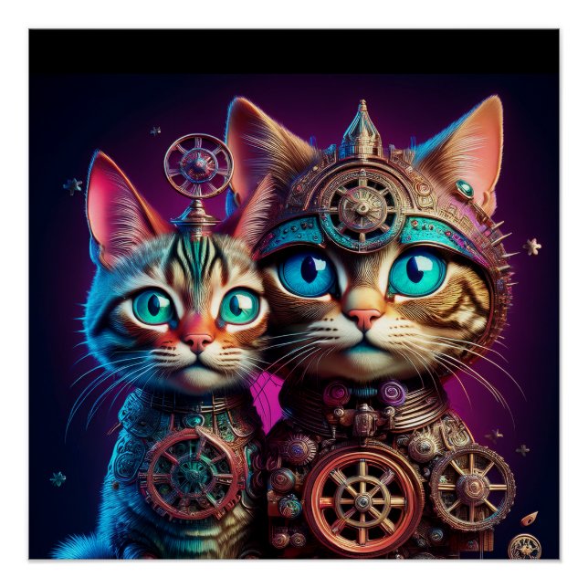 Two Steampunk Kittens Pose Poster (Front)