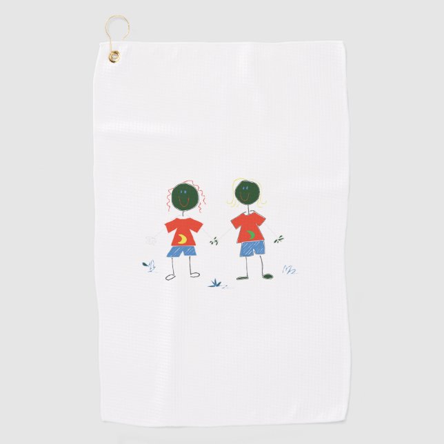TWO STICK FIGURES. GOLF TOWEL (Front)