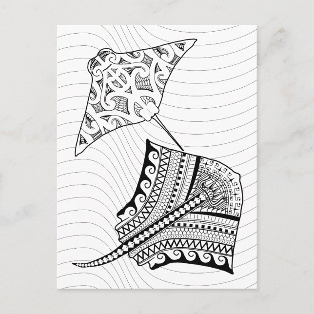Two Stingrays Adult Colouring Postcard (Front)