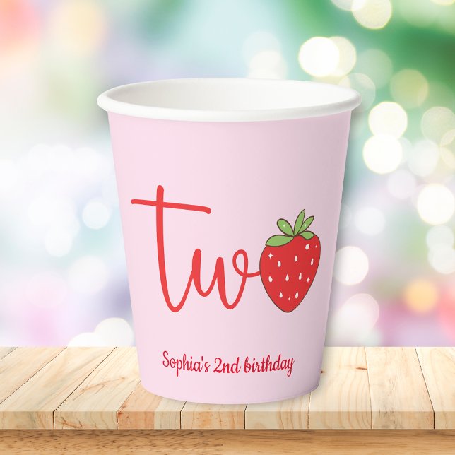Two Strawberry Birthday Pink Paper Cups (Creator Uploaded)