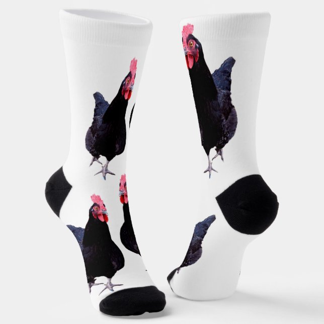 Two Strutting Black Chickens, Crew Socks (Angled)
