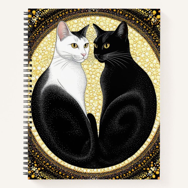 Two Stylised Cats in Symmetrical Design Notebook (Front)
