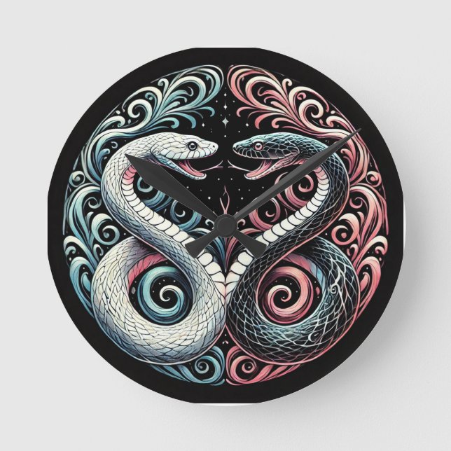 Two stylised snakes round clock (Front)