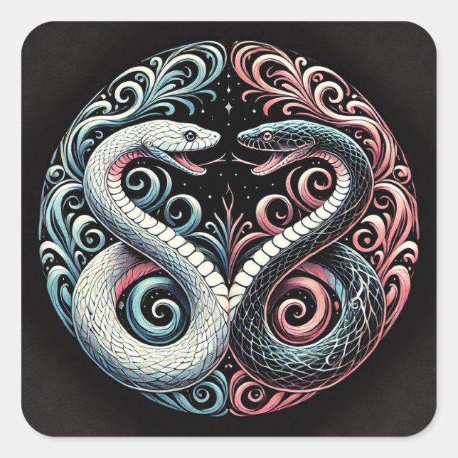 Two stylised snakes square sticker (Front)