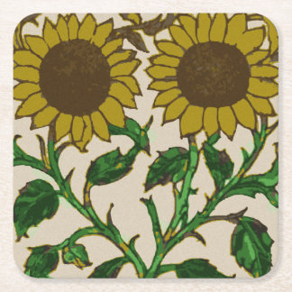 Two Sunflowers Square Paper Coaster