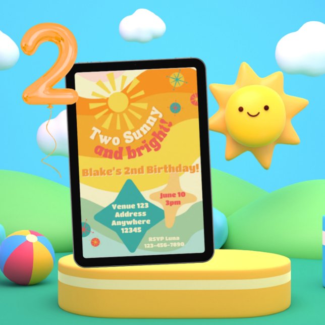 Two Sunny & Bright, Colourful Sun 2nd Birthday Invitation (Creator Uploaded)