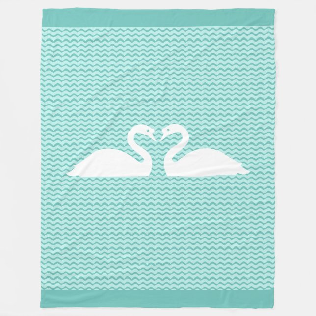 Two Swans and Wavy Pattern Fleece Blanket (Front)