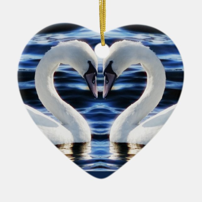 Two swans ceramic tree decoration (Front)
