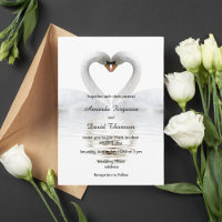 Two swans in love white wedding invitation card