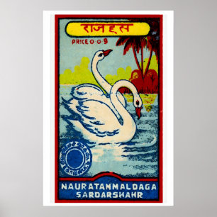 Two Swans - Matchbox Print - Aesthetic Wall Art