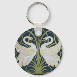 Two Swans Vintage Art Nouveau Key Ring
