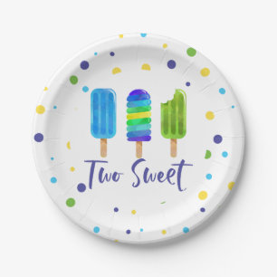 Two Sweet 2nd Birthday blue green Paper Plate