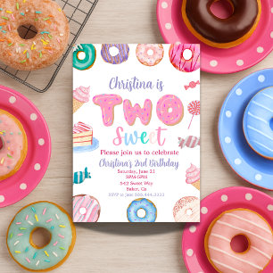 Two Sweet 2nd Birthday for Girl Doughnut Candy Invitation