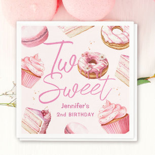 TWO Sweet 2nd Birthday Girls Pink Doughnut Paper  Napkin