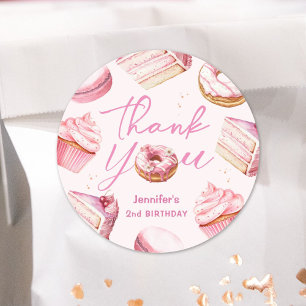 TWO Sweet 2nd Birthday Girls Pink Doughnut Party Classic Round Sticker