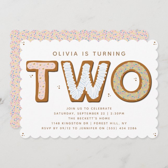 TWO Sweet 2nd Birthday Invitation (Front/Back)