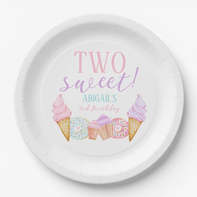 TWO Sweet 2nd Birthday Paper Plate (Front)