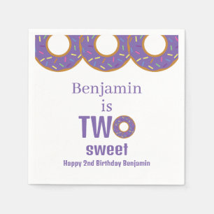 Two Sweet 2nd Birthday Purple Donut Party Napkin