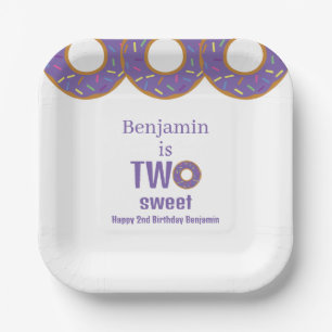 Two Sweet 2nd Birthday Purple Donut Party Paper Plate