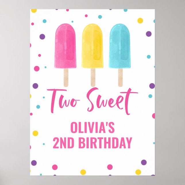Two Sweet 2nd birthday Rainbow Ice Pop Poster (Front)