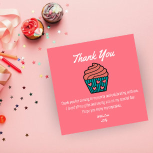 Two Sweet 2nd Birthday Theme Pink Cupcake Girl Thank You Card